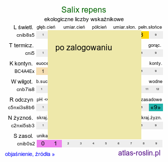 ekologiczne liczby wskaźnikowe Salix repens ssp. repens (wierzba płożąca)