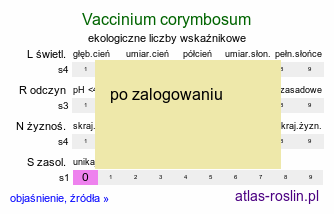ekologiczne liczby wskaźnikowe Vaccinium corymbosum (borówka wysoka)