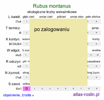 ekologiczne liczby wskaźnikowe Rubus montanus (jeżyna wąskolistna)