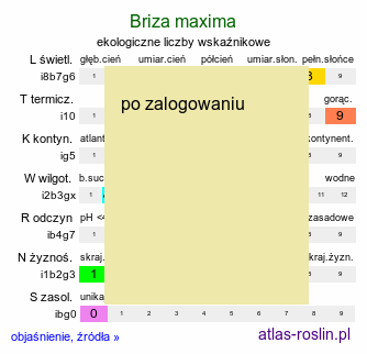 ekologiczne liczby wskaźnikowe Briza maxima (drżączka większa)