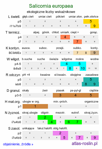 ekologiczne liczby wskaźnikowe Salicornia europaea (soliród zielny)