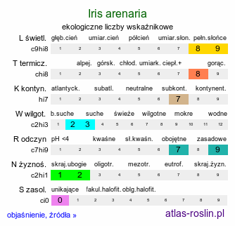 ekologiczne liczby wskaźnikowe Iris arenaria