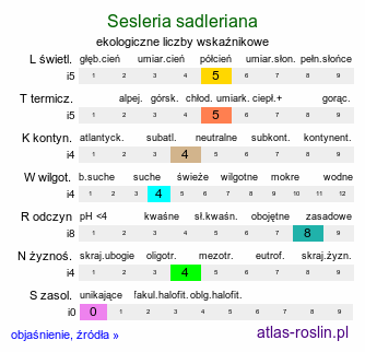 ekologiczne liczby wskaźnikowe Sesleria sadleriana (sesleria Sadlera)