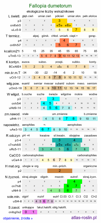 ekologiczne liczby wskaźnikowe Fallopia dumetorum (rdestówka zaroślowa)