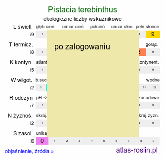 ekologiczne liczby wskaźnikowe Pistacia terebinthus (pistacja terpentynowa)