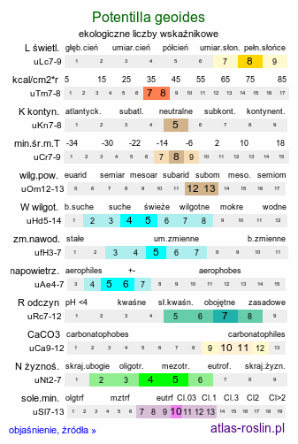 ekologiczne liczby wskaźnikowe Potentilla geoides