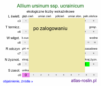 ekologiczne liczby wskaÅºnikowe Allium ursinum ssp. ucrainicum (czosnek niedÅºwiedzi ukraiÅ„ski)