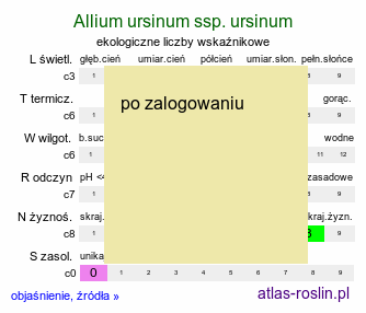 ekologiczne liczby wskaÅºnikowe Allium ursinum ssp. ursinum (czosnek niedÅºwiedzi typowy)