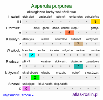 ekologiczne liczby wskaźnikowe Asperula purpurea