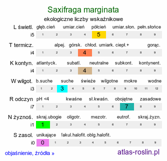 ekologiczne liczby wskaźnikowe Saxifraga marginata