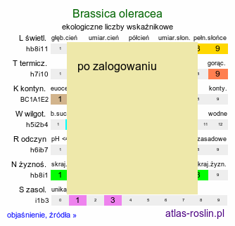 ekologiczne liczby wskaźnikowe Brassica oleracea (kapusta warzywna)