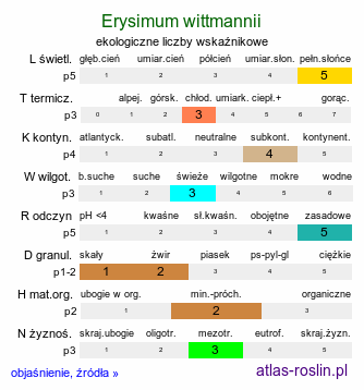 ekologiczne liczby wskaźnikowe Erysimum wittmannii (pszonak Wittmanna)