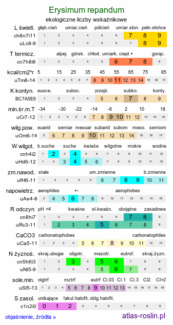 ekologiczne liczby wskaźnikowe Erysimum repandum (pszonak obłączysty)