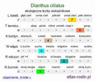 ekologiczne liczby wskaźnikowe Dianthus ciliatus