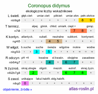 ekologiczne liczby wskaźnikowe Coronopus didymus (wronóg podwójny)
