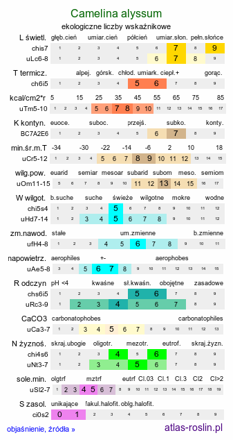 ekologiczne liczby wskaźnikowe Camelina alyssum (lnicznik właściwy)
