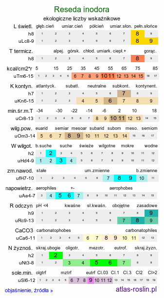 ekologiczne liczby wskaźnikowe Reseda inodora (rezeda bezwonna)