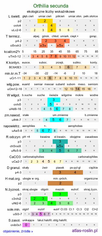 ekologiczne liczby wskaźnikowe Orthilia secunda (gruszynka jednostronna)