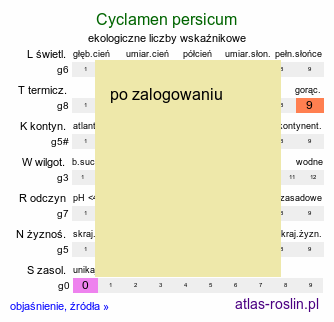 ekologiczne liczby wskaźnikowe Cyclamen persicum (cyklamen perski)