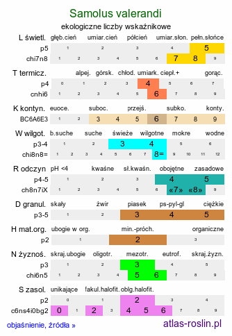 ekologiczne liczby wskaźnikowe Samolus valerandi (jarnik solankowy)