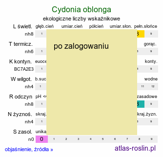 ekologiczne liczby wskaÅºnikowe Cydonia oblonga (pigwa pospolita)