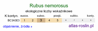 ekologiczne liczby wskaźnikowe Rubus nemorosus (jeżyna zaroślowa)