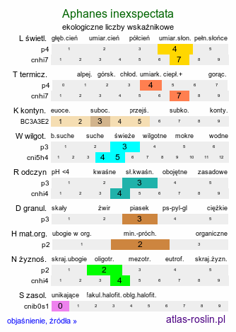 ekologiczne liczby wskaźnikowe Aphanes inexspectata (skrytek drobnoowockowy)