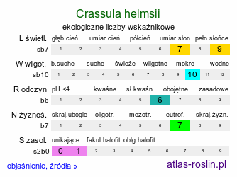 ekologiczne liczby wskaźnikowe Crassula helmsii (grubosz Helmsa)