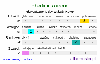 ekologiczne liczby wskaźnikowe Phedimus aizoon (rozchodnik gruby)