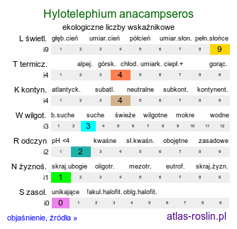 ekologiczne liczby wskaźnikowe Hylotelephium anacampseros (rozchodnik lubczykowy)