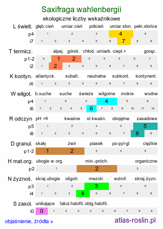 ekologiczne liczby wskaźnikowe Saxifraga wahlenbergii (skalnica tatrzańska)