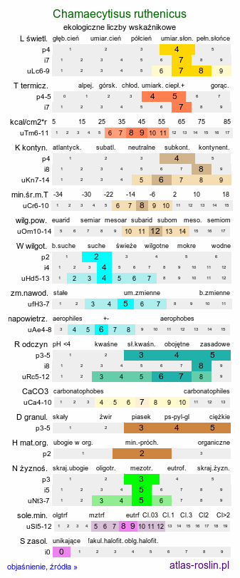 ekologiczne liczby wskaźnikowe Chamaecytisus ruthenicus (szczodrzeniec ruski)