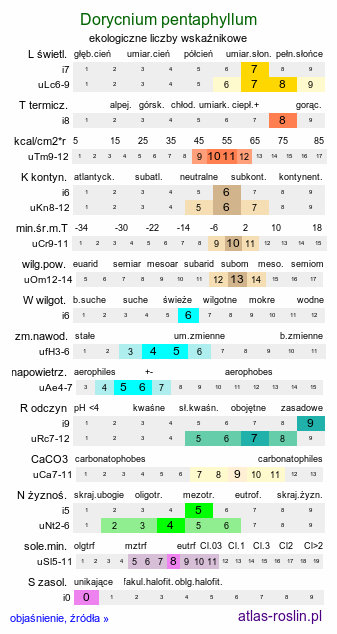 ekologiczne liczby wskaźnikowe Dorycnium pentaphyllum (szyplin pięciolistny)