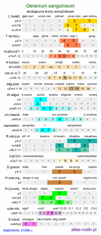 ekologiczne liczby wskaźnikowe Geranium sanguineum (bodziszek czerwony)