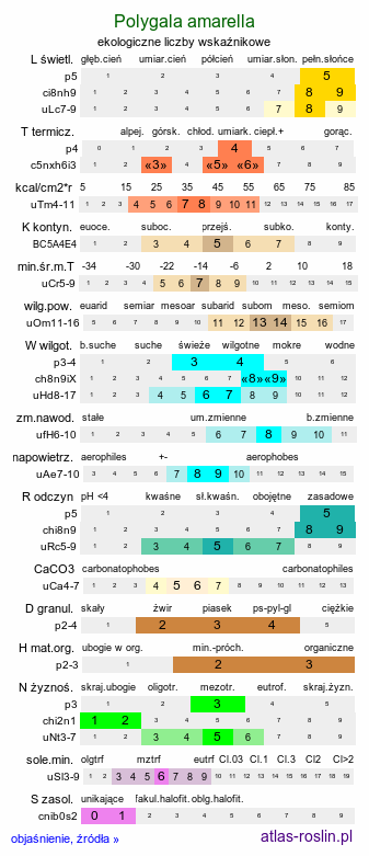 ekologiczne liczby wskaźnikowe Polygala amarella (krzyżownica gorzkawa)