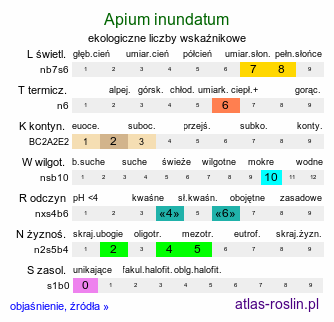 ekologiczne liczby wskaźnikowe Apium inundatum (selery wodne)