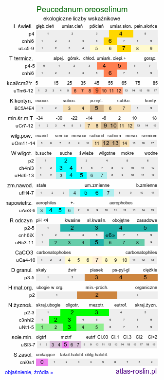 ekologiczne liczby wskaźnikowe Peucedanum oreoselinum (gorysz pagórkowy)