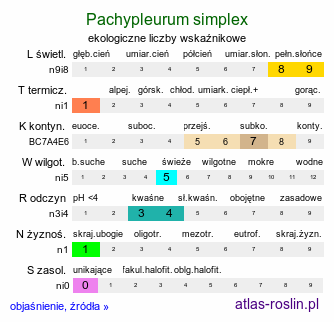 ekologiczne liczby wskaźnikowe Pachypleurum simplex (nibymarchwica pojedyncza)