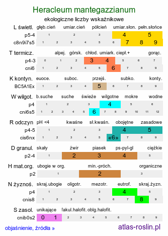 ekologiczne liczby wskaźnikowe Heracleum mantegazzianum (barszcz Mantegazziego)