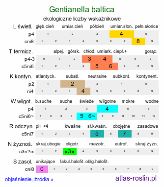 ekologiczne liczby wskaźnikowe Gentianella baltica (goryczuszka bałtycka)