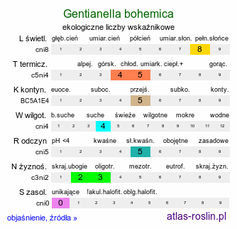 ekologiczne liczby wskaźnikowe Gentianella bohemica (goryczuszka czeska)