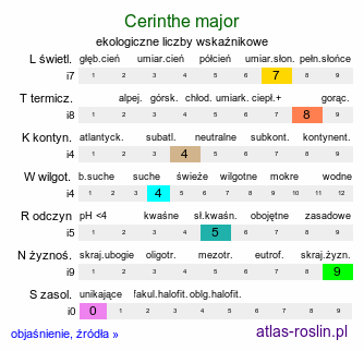 ekologiczne liczby wskaźnikowe Cerinthe major (ośmiał wielki)