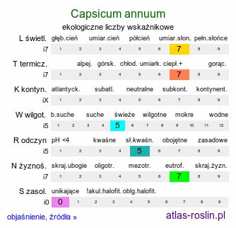 ekologiczne liczby wskaźnikowe Capsicum annuum (papryka roczna)