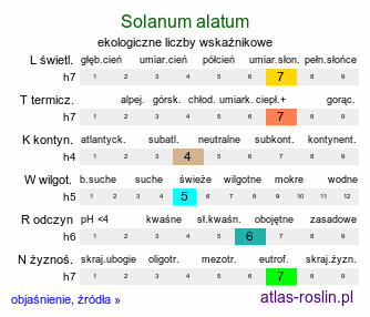 ekologiczne liczby wskaźnikowe Solanum alatum (psianka skrzydlata)