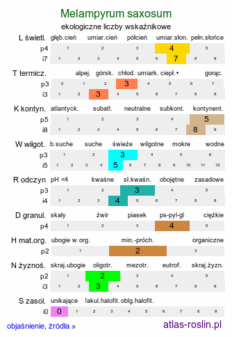 ekologiczne liczby wskaźnikowe Melampyrum saxosum (pszeniec biały)