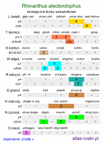 ekologiczne liczby wskaźnikowe Rhinanthus alectorolophus (szelężnik włochaty)