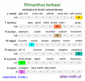 ekologiczne liczby wskaźnikowe Rhinanthus borbasii (szelężnik Borbása)