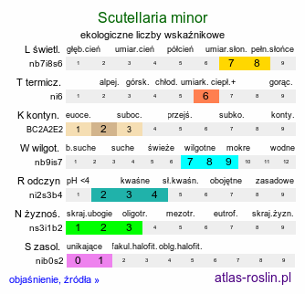 ekologiczne liczby wskaźnikowe Scutellaria minor (tarczyca mniejsza)