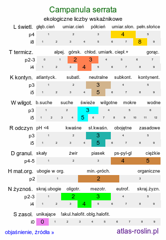 ekologiczne liczby wskaźnikowe Campanula serrata (dzwonek piłkowany)