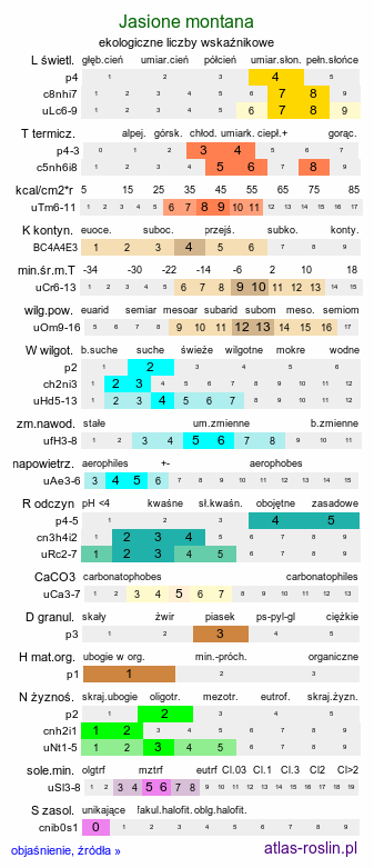 ekologiczne liczby wskaźnikowe Jasione montana (jasieniec piaskowy)